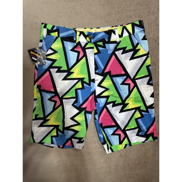 Loudmouth Golf Shorts Geometric Multicolor Stretch Summer Short Retro 34x10.5 - Picture 1 of 7